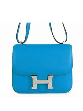 Hermes Constance 3 Mini 18 Blue Zanzibar Silver Evercolor Shoulder Bag